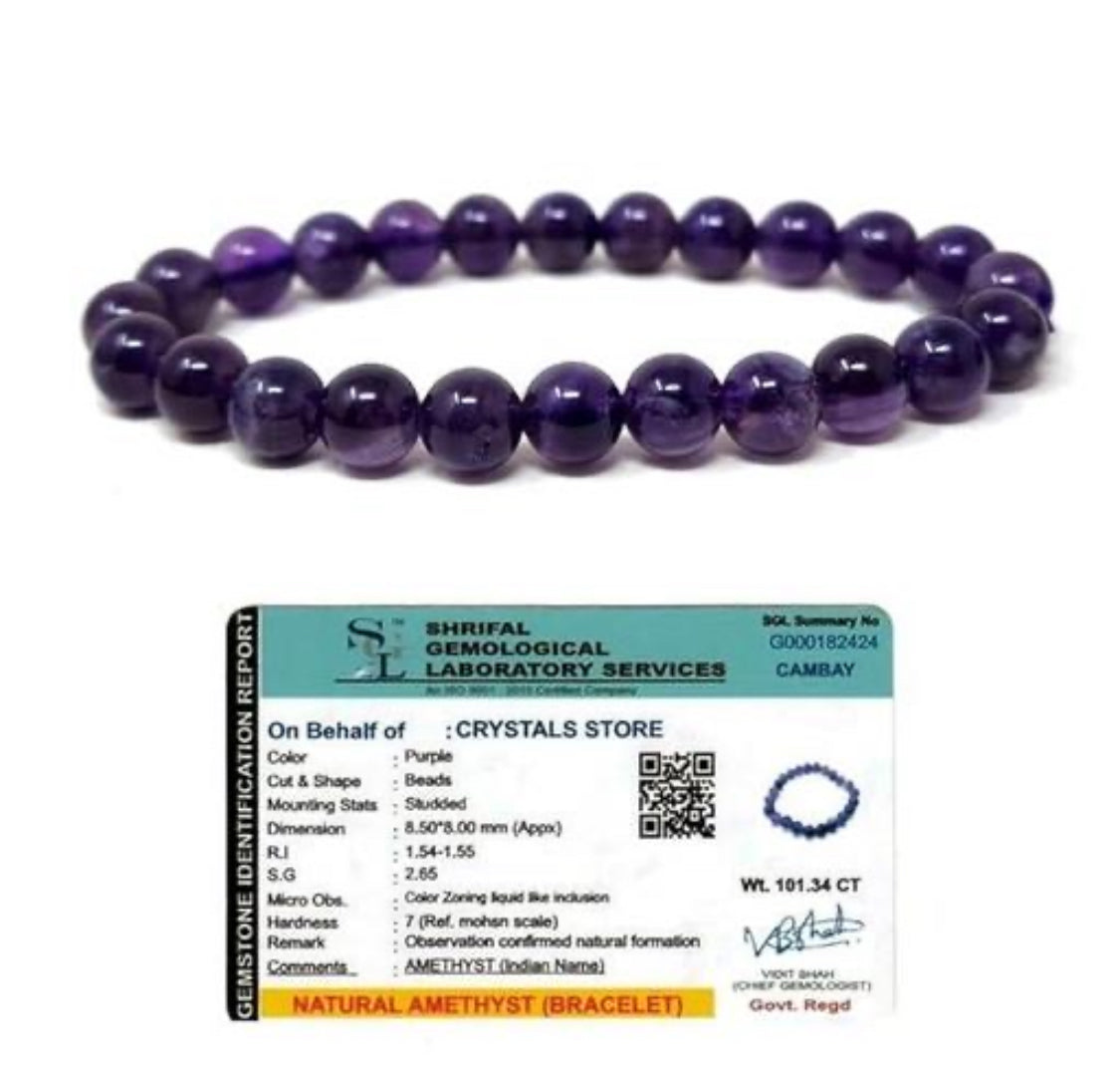 Certified Amethyst Natural Healing Stone Crystal Bracelet