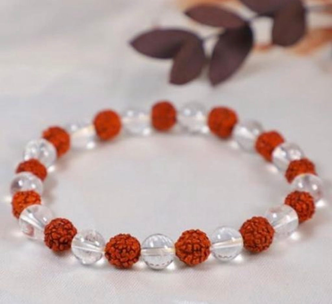 Natural Clear Quartz With Rudraksha Bracelet