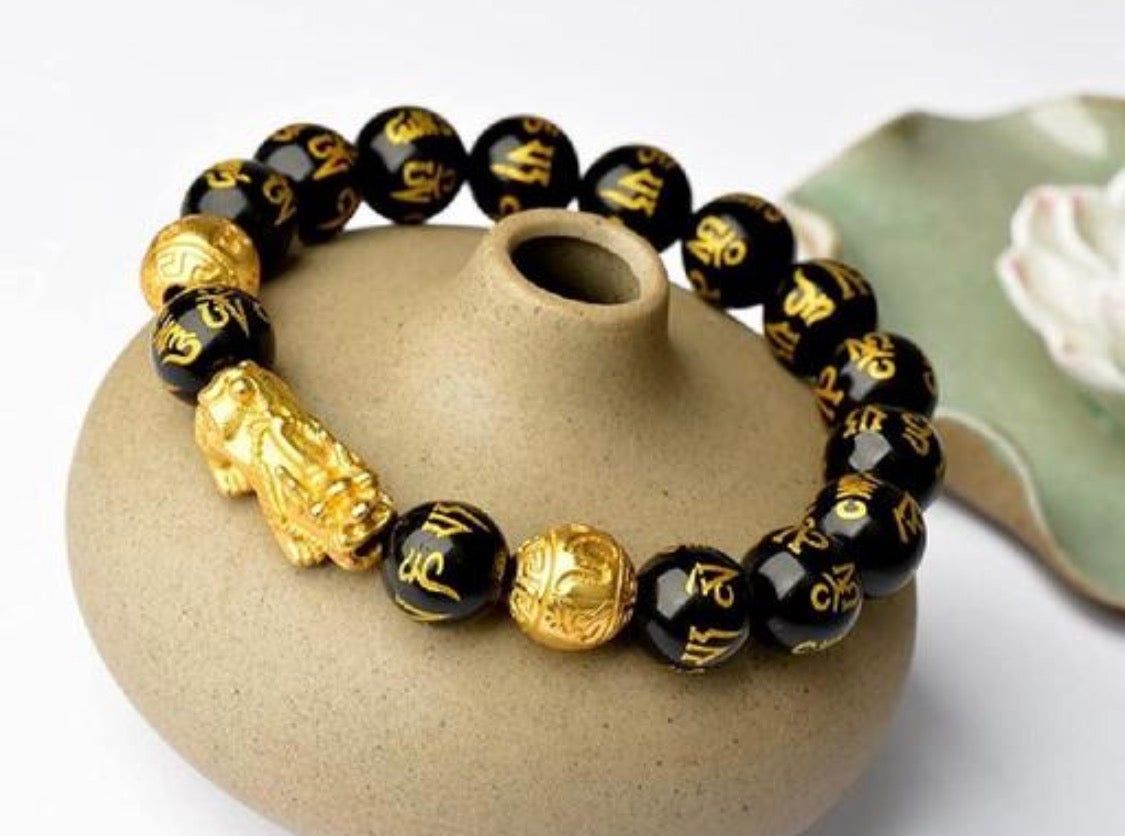 Feng Shui Black Obsidian with pixiu| Om mani Bracelet
