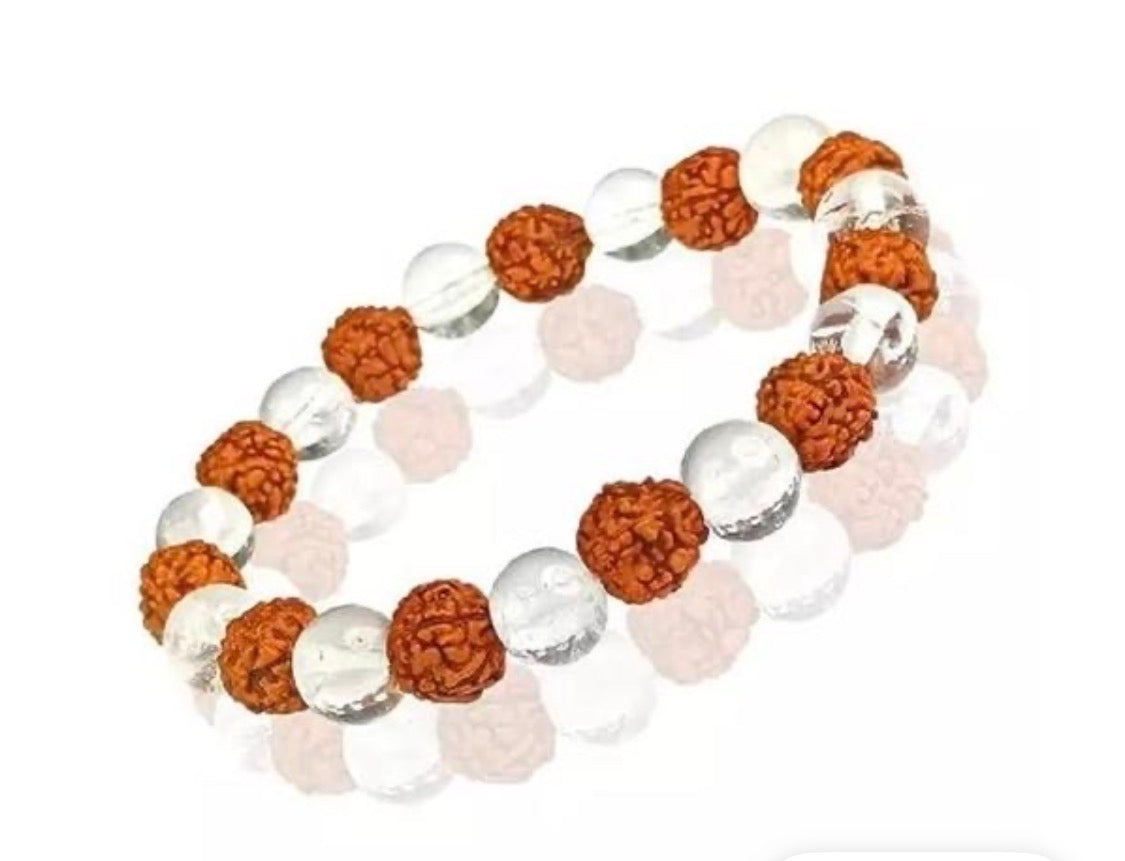 Natural Clear Quartz With Rudraksha Bracelet