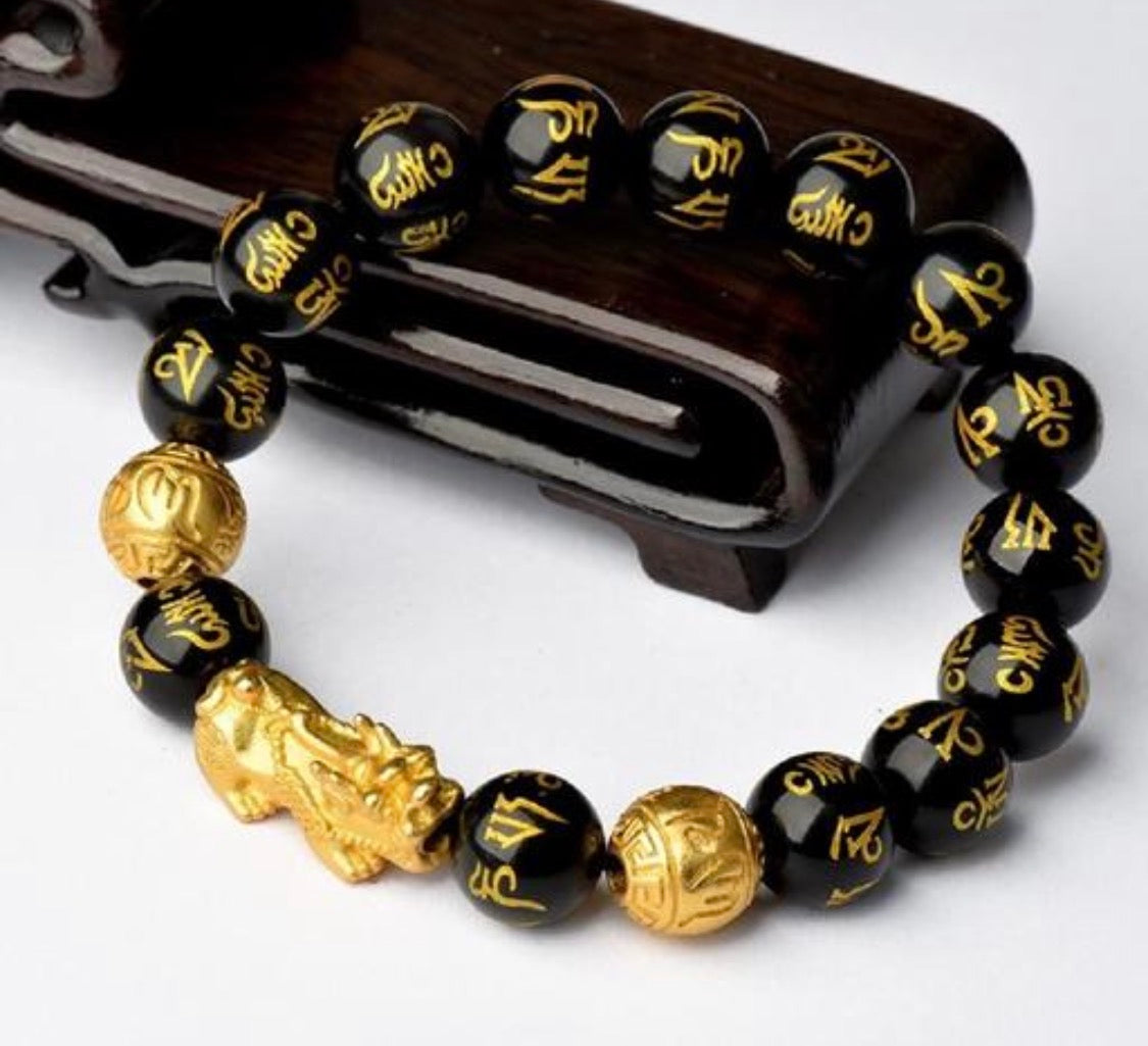 Feng Shui Black Obsidian with pixiu| Om mani Bracelet