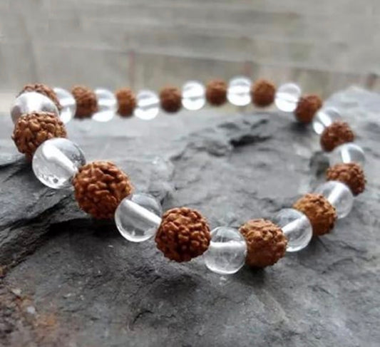 Natural Clear Quartz With Rudraksha Bracelet