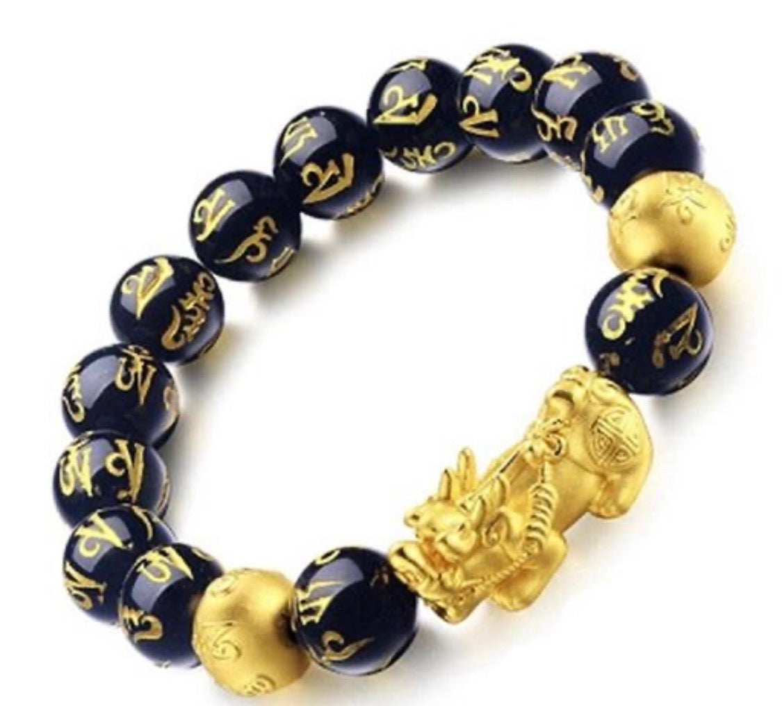 Feng Shui Black Obsidian with pixiu| Om mani Bracelet