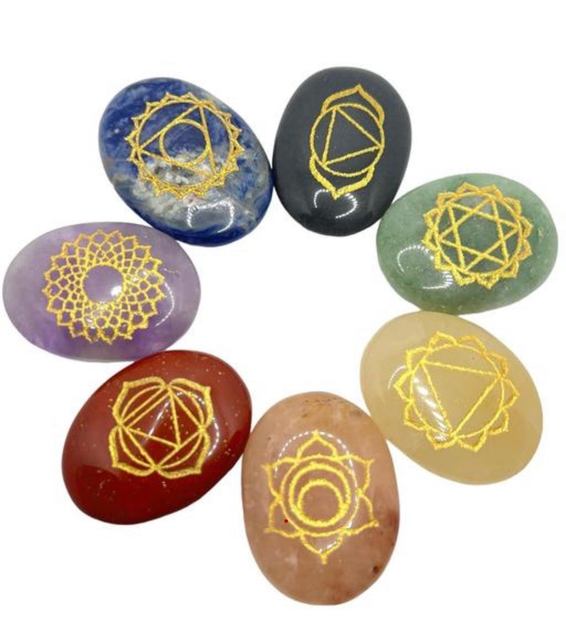 Natural 7 Chakra Engraved Oval Shape Stones for Reiki Crystal