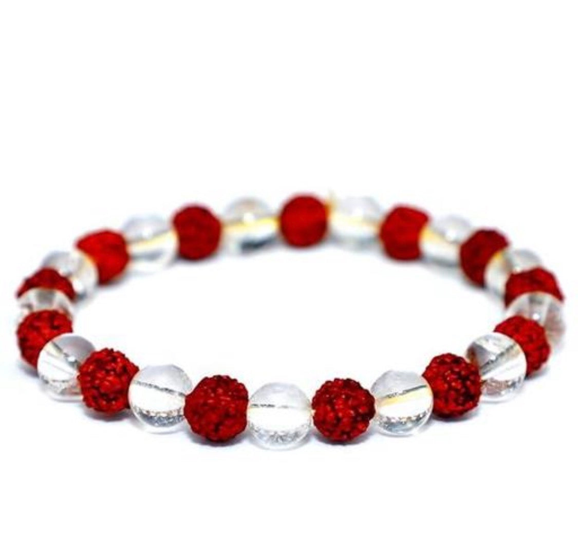 Natural Clear Quartz With Rudraksha Bracelet